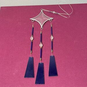 Artisan Made Clear North Star w Blue Glass Panels Beaded Wind‎ Chime Sun Catcher